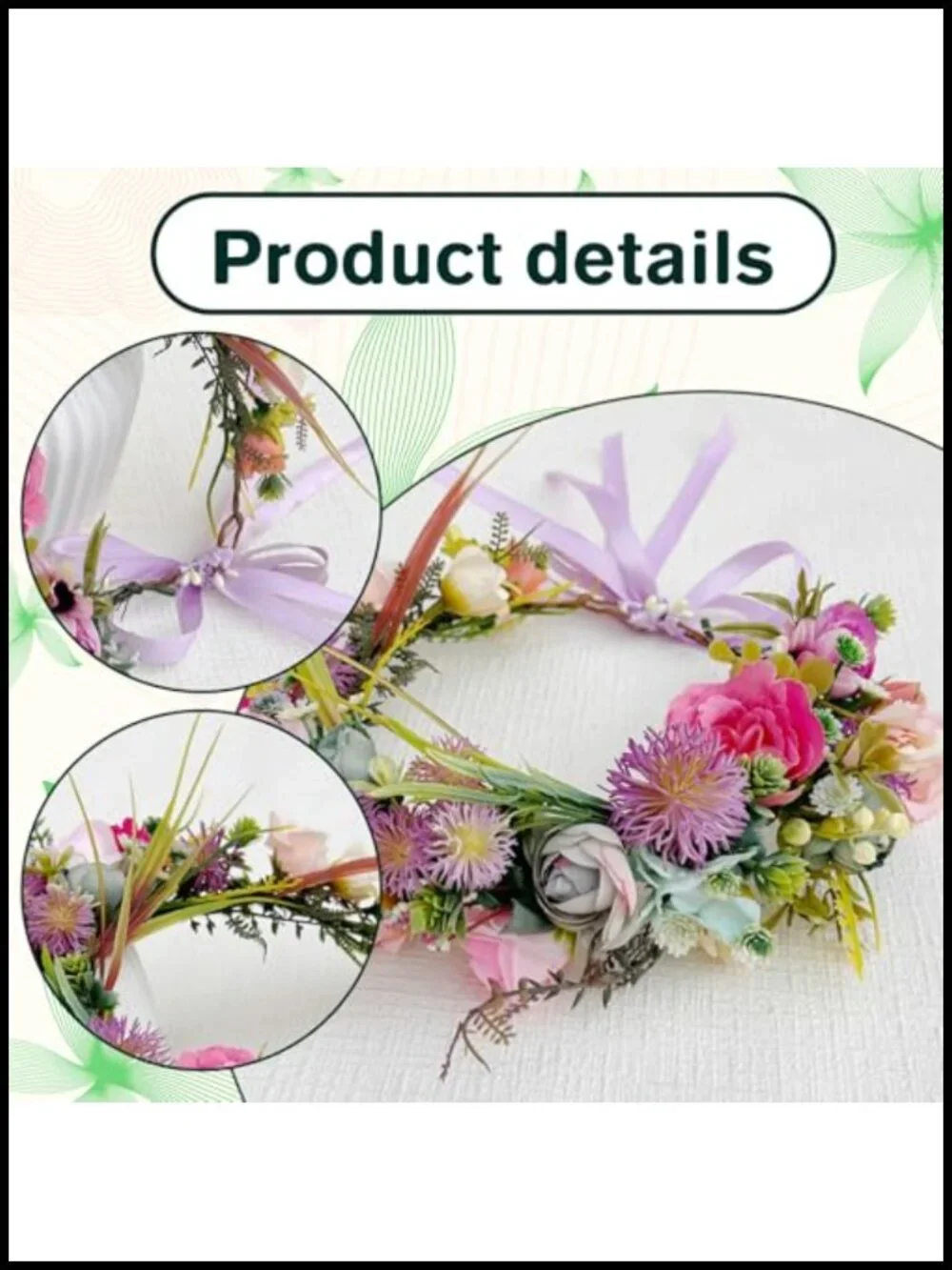 Artificial Flower Crown Headpiece with Adjustable Ribbon, Handmade Forest Fairy